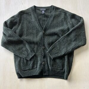 Vintage Preswick & Moore Sweater Cardigan Mens Large Green V Neck Lambswool